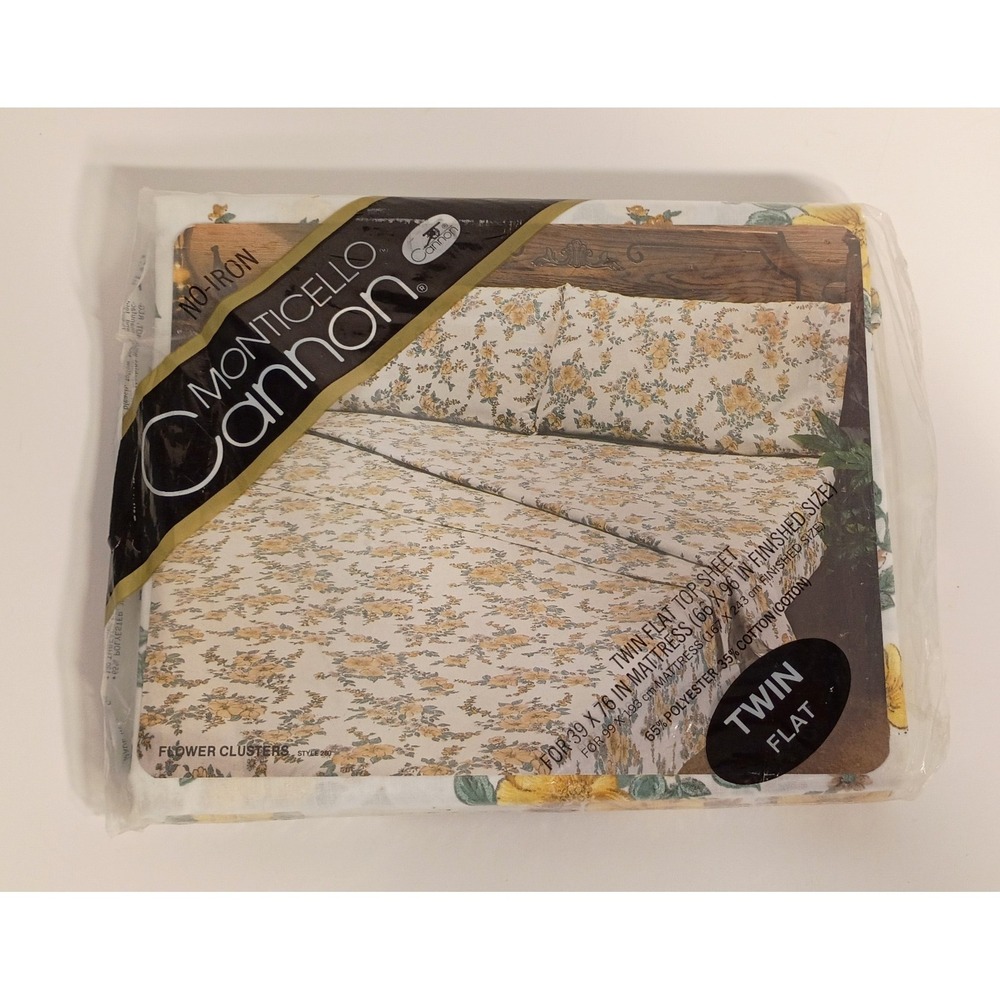 NOS Vintage Cannon Monticello Flower Clusters Floral Twin Flat Top Sheet 66X96 - Picture 5 of 6
